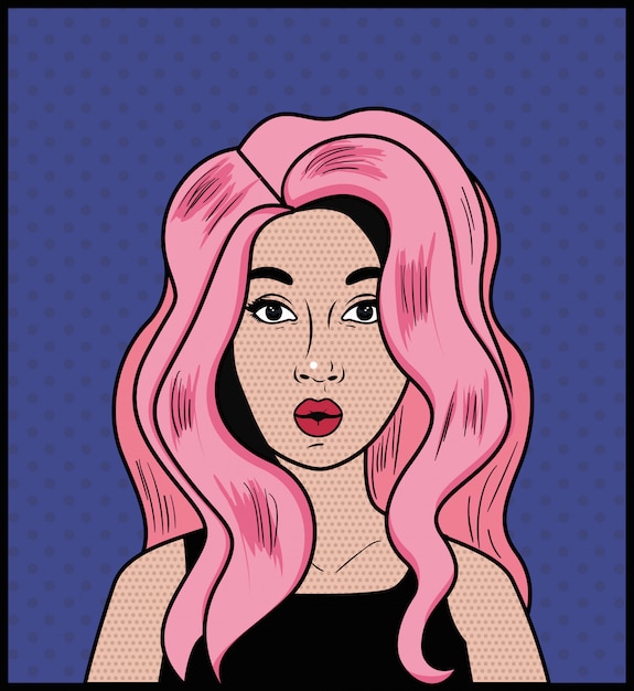 Vector woman with pink hair pop art style