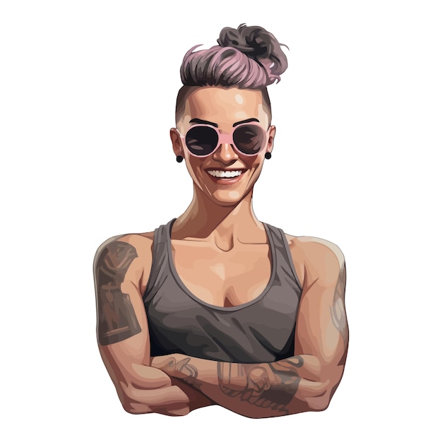 Vector a woman with pink hair wearing sunglasses and a tank top