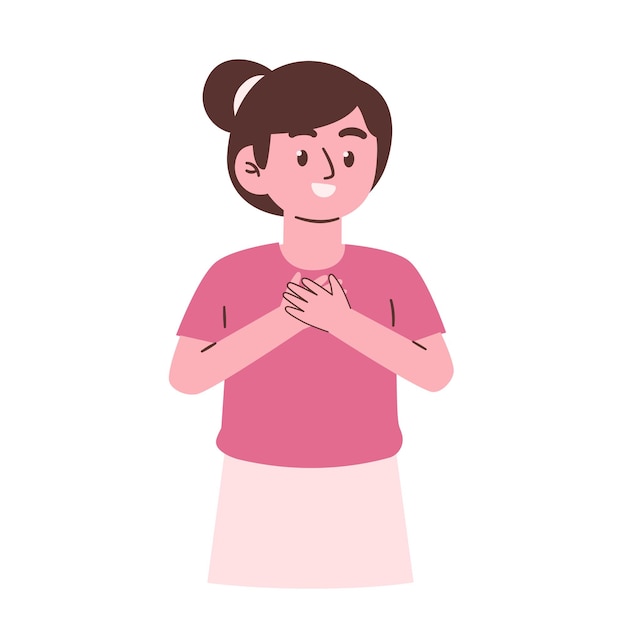 Vector a woman with a pink shirt on and a pink shirt on her chest.