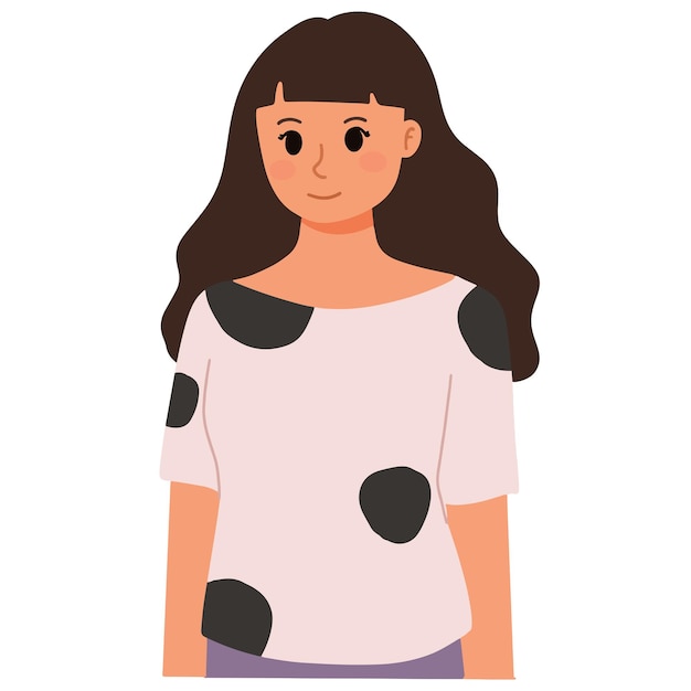 A woman with polkadot shirt and curly hair illustration