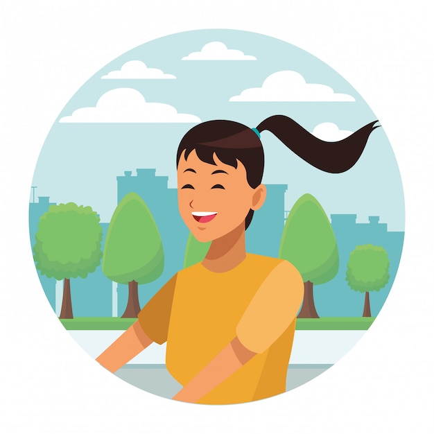 Woman with ponytail profile parkscape