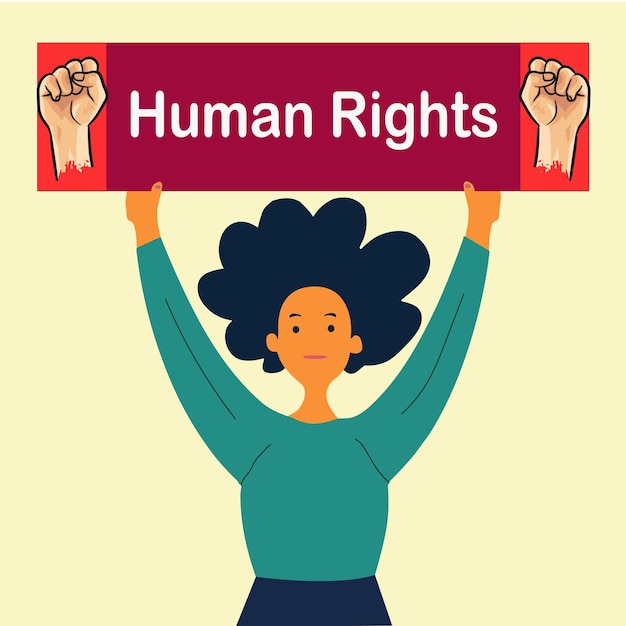 woman with protest poster vector illustration design