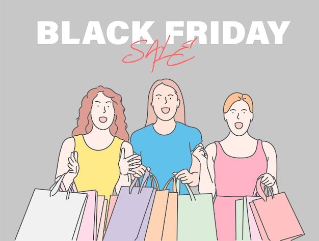 Vector woman with purchases on black friday