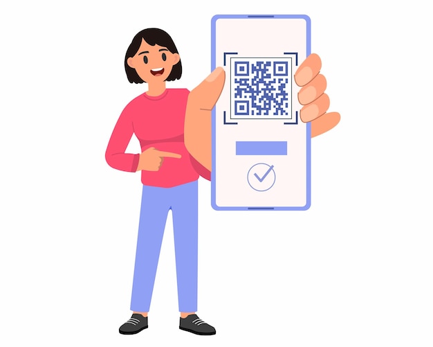 woman with QR code on smartphone screen in hand online transaction