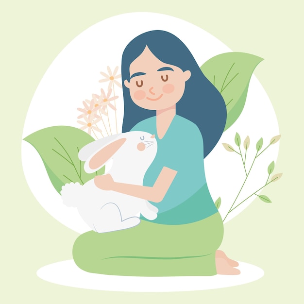 Woman with rabbit illlustration