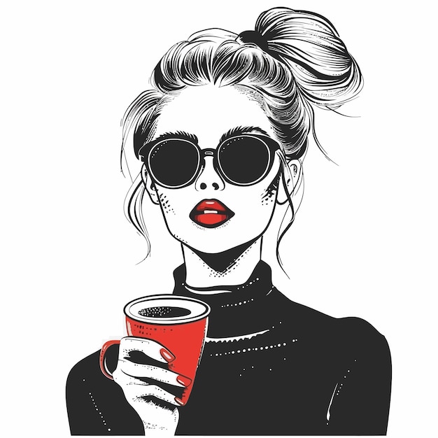 Vector a woman with a red cup in her hand and a red cup in her hand