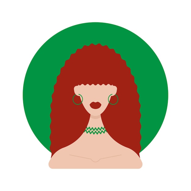 A woman with red hair and green jewelry Silhouette on a green background