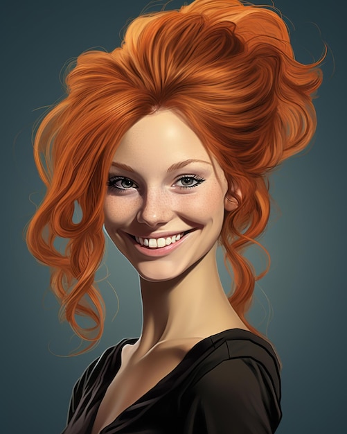 Vector a woman with red hair smiling and wearing a black shirt