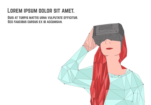 Woman with red hair in virtual reality glasses