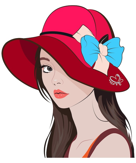 a woman with a red hat that says la on it