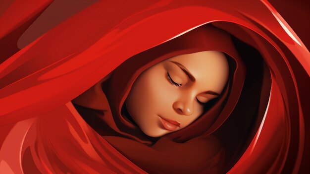 Vector a woman with a red scarf is sleeping