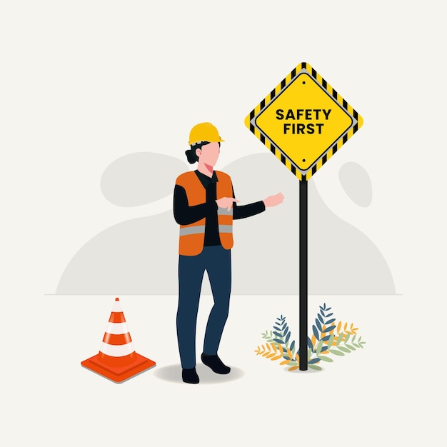 Woman with safety first sign design vector illustration