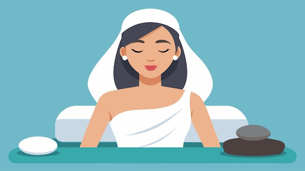 Vector a woman with a serene expression on her face her body dd in a soft white towel as she receives a