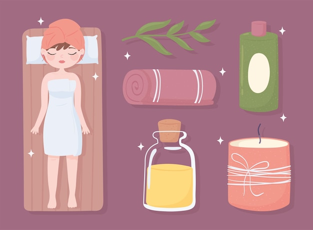 Vector woman with a set of spa treatment