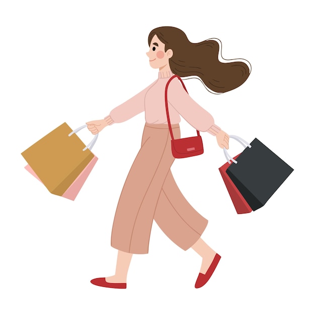 woman with shopping bags flat illustration