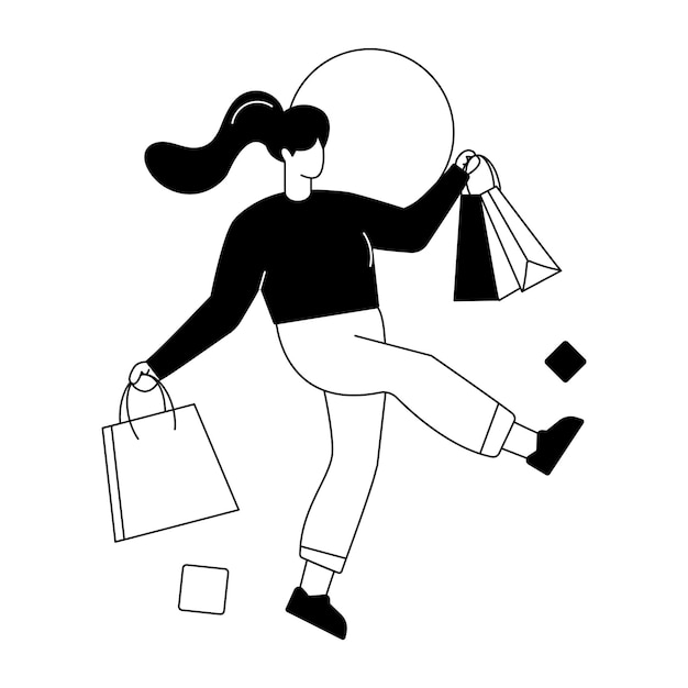 A woman with shopping bags is holding a bag and a black shirt.