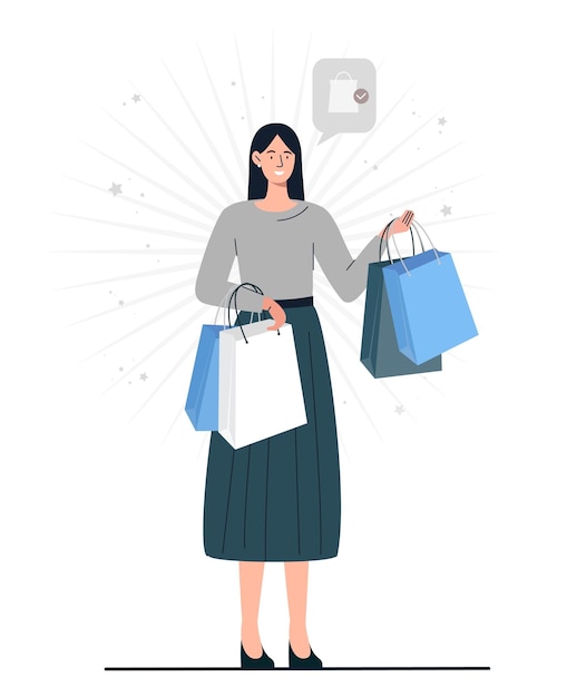 Vector woman with shopping bags