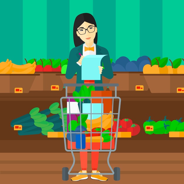 Vector woman with shopping list