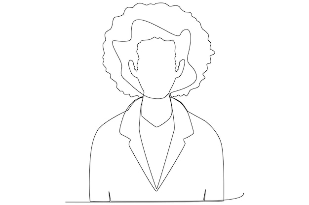 Woman with short curly hair wearing a tuxedo front view one line art