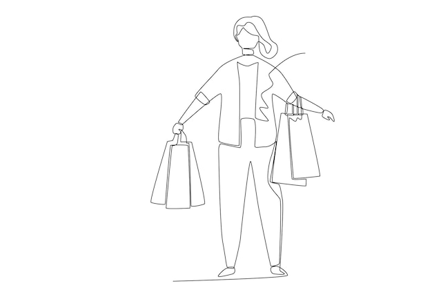 A woman with short hair brings a shopping bag on black friday