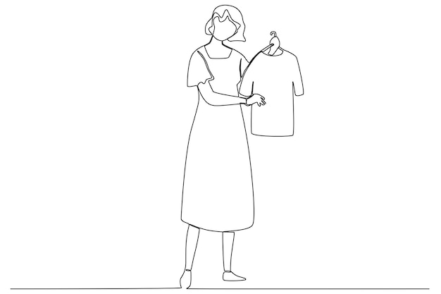 Vector a woman with short hair checking a tshirt one line art