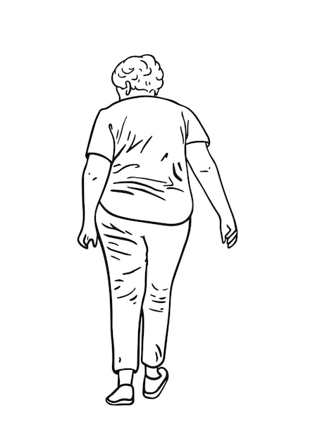 Tシャツとズボンの男の短い髪の女性落書き線形漫画の着色