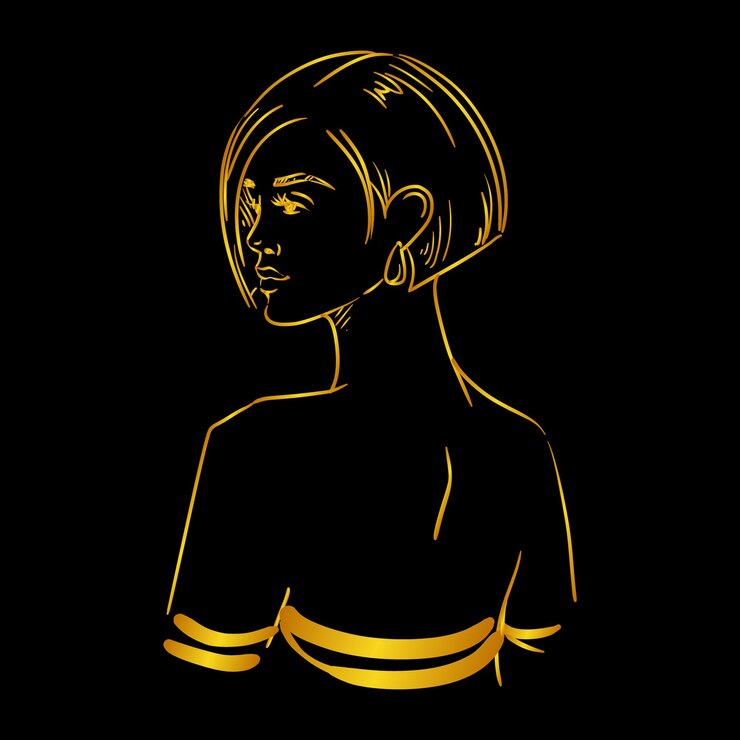 Vector 髪を短く切った女性が金と黒で示されています。