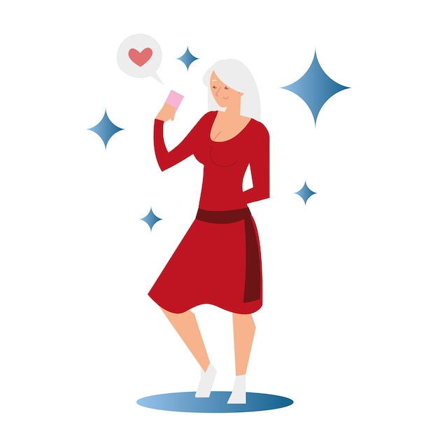 Woman with smartphone chatting love illustration