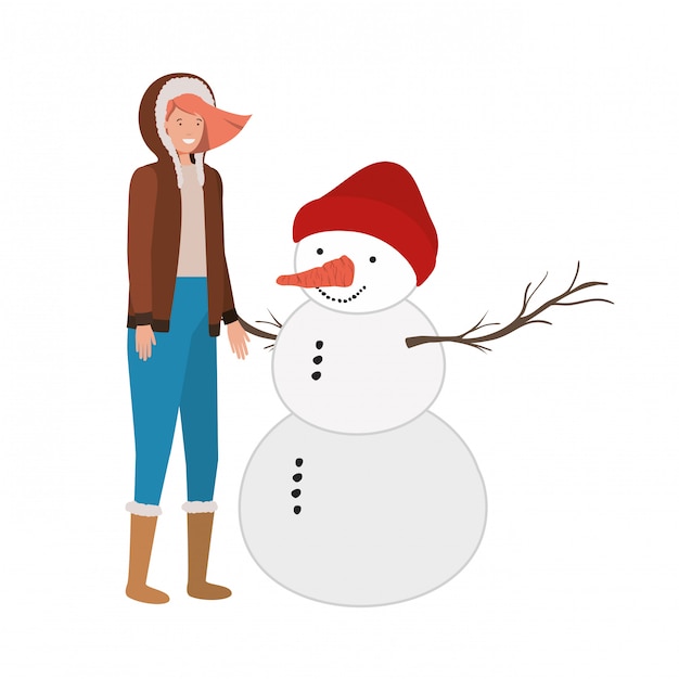 Woman with snowman avatar character