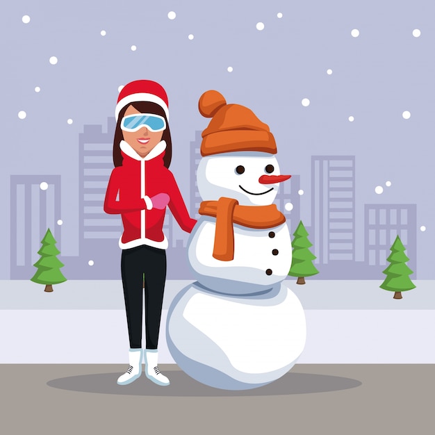 Woman with snowman