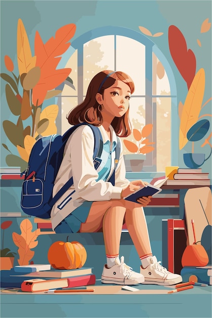 Vector woman with spirit to back to the school