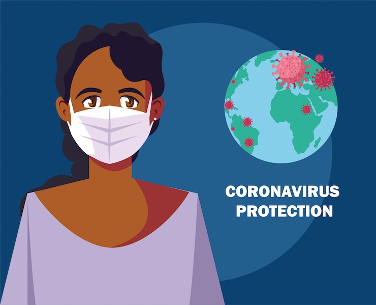 वेक्टर woman with surgical mask, protection against coronavirus in public place