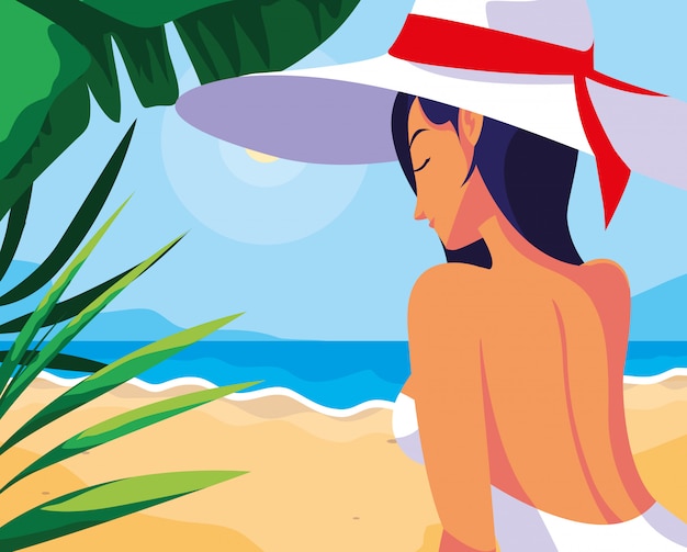 Vector woman with swimsuit in the beach