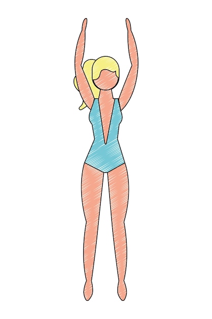 Vector woman with swimsuit and hands up character