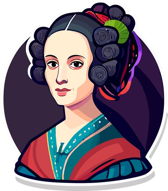 Vector a woman with a traditional hairstyle and a red and green dress.