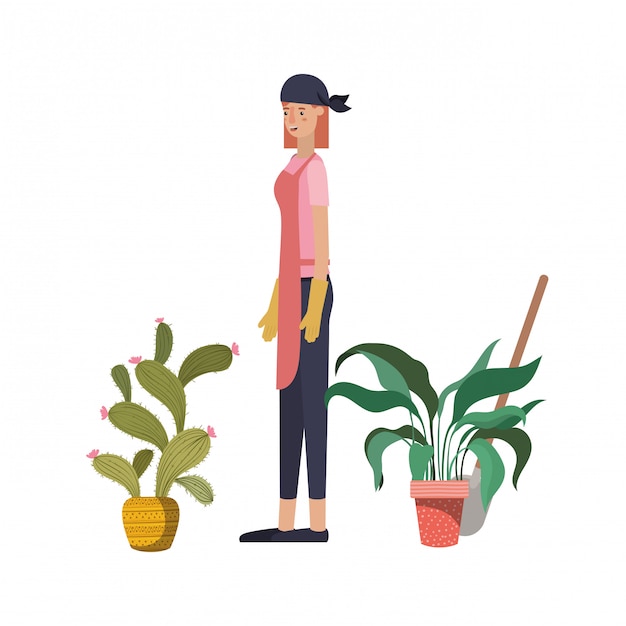 Woman with tree to plant avatar character