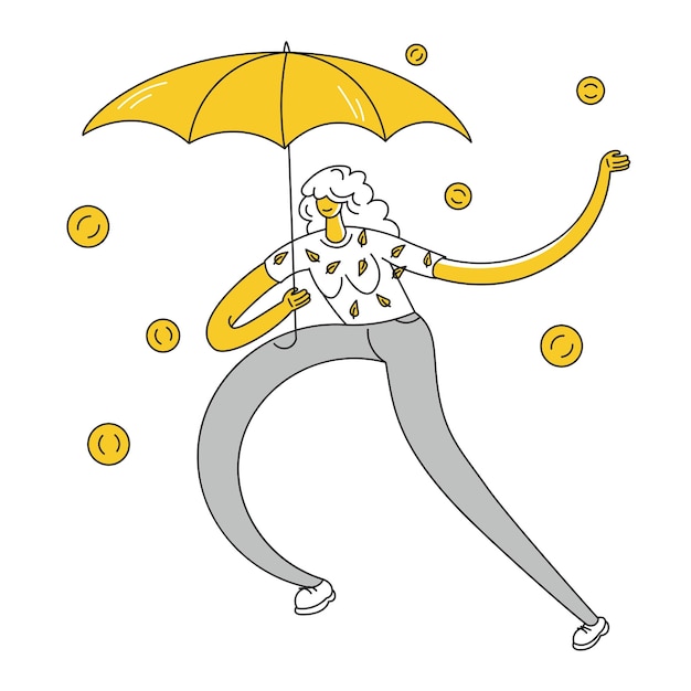 Woman with an umbrella in the rain with coins