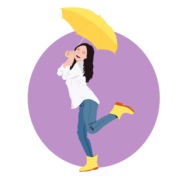 A woman with an umbrella and a yellow umbrella.