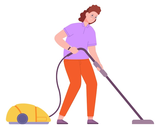 Woman with vacuum cleaner Housekeeping routine Dust cleaning