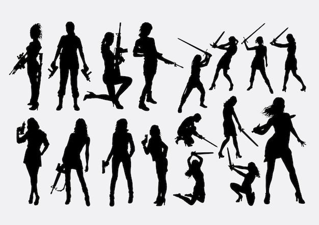 Vector woman with weapon silhouette