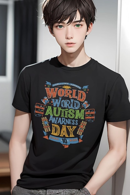 a woman with a world autism autism on her shirt