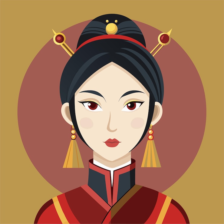 Vector a woman with a yellow background that has a woman in a red top and a yellow background