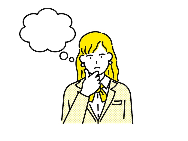 woman with yellow clothes and yellow hair looking worried and troubled