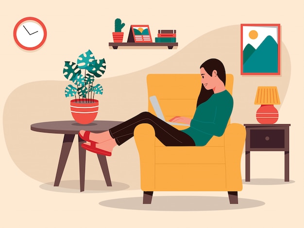 Woman work from home illustration