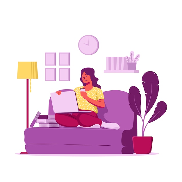 Vector woman work from home