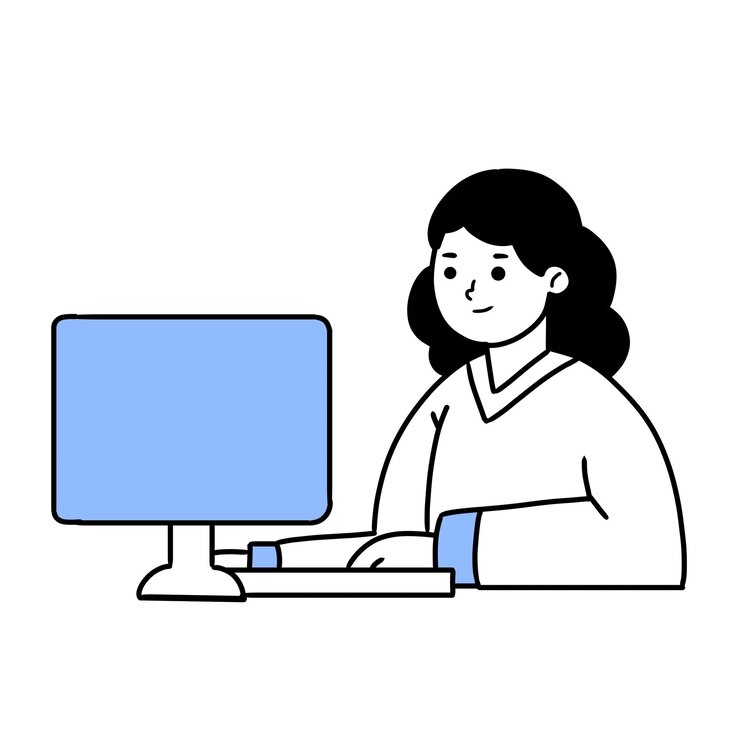 Vector 사무실 에서 컴퓨터 를 사용 하는 여자
