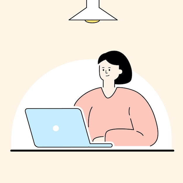 노트북으로 책상에서 일하는 여성
