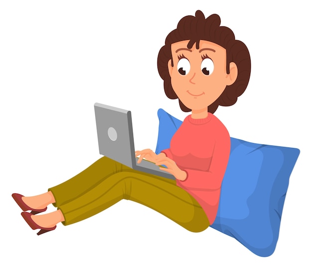 Woman working from home Cartoon remote work