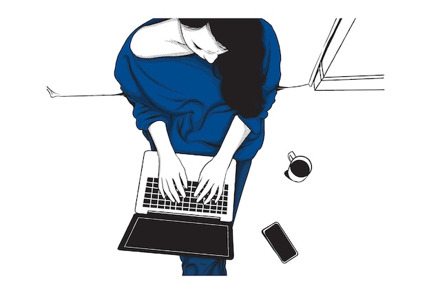 Woman working from home illustration