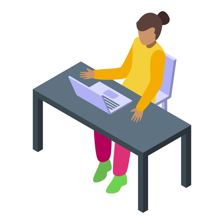 Vector woman working from home office using laptop at desk